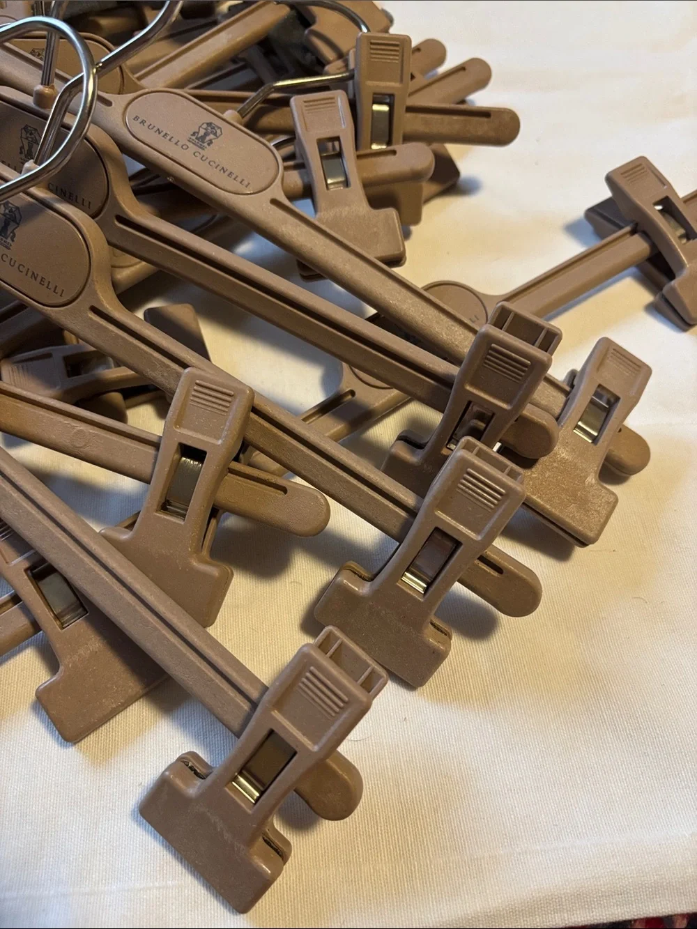 Brunello Cucinelli Tan Plastic Clip Hangers - Branded Set